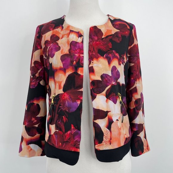 Guess Jackets & Blazers - Guess Size X-Small Multicolor Floral Open Front Lightweight Jacket Blazer Purple